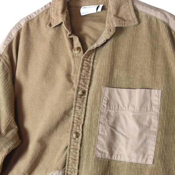 ASOS Monochromatic Corduroy Patchwork Overshirt L Tan Beige Soft Grunge - Picture 3 of 8